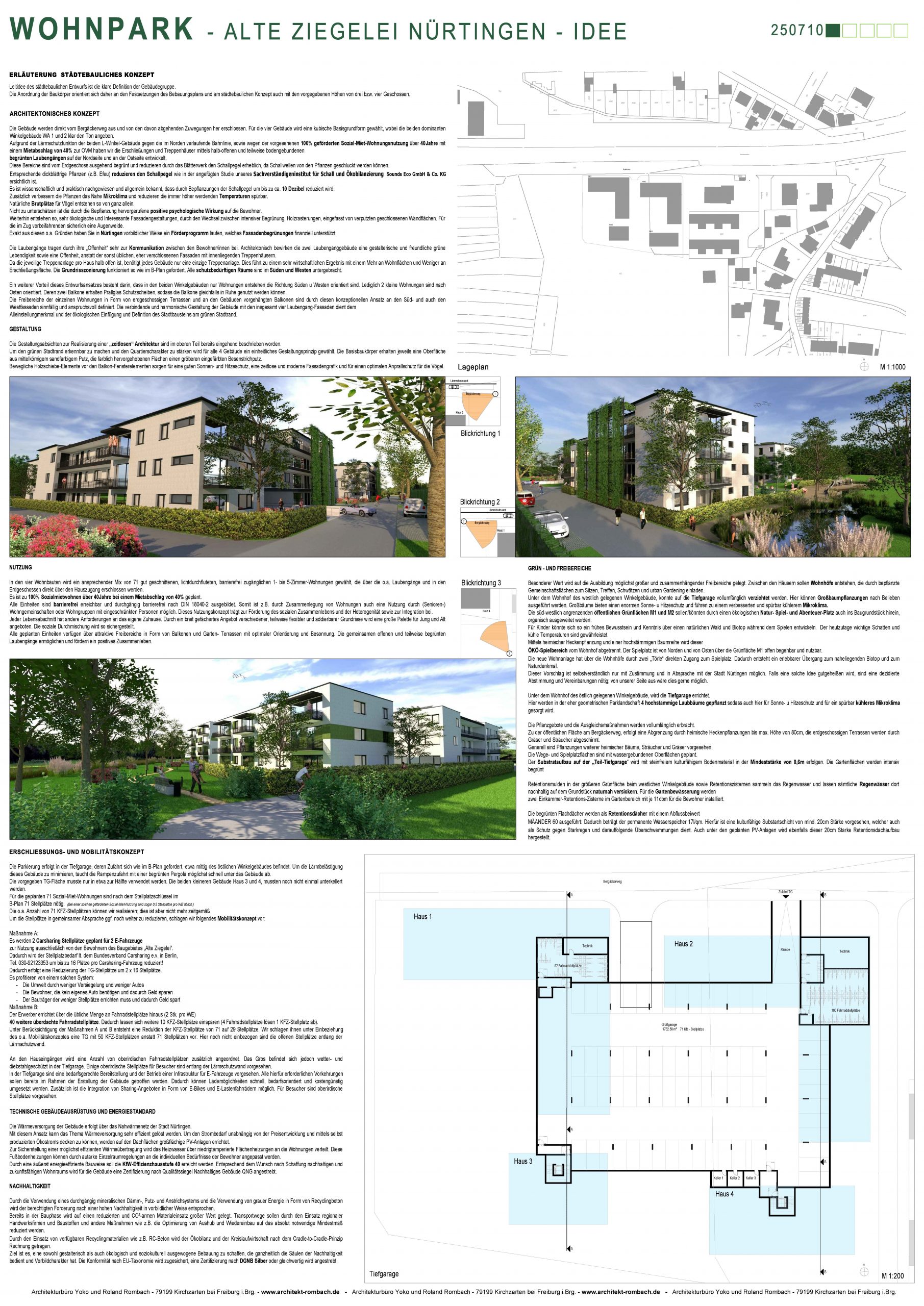 Architekturbüro Rombach Kirchzarten Wettbewerb "Alte Ziegelei" für 70 Wohnungen in Nürtingen